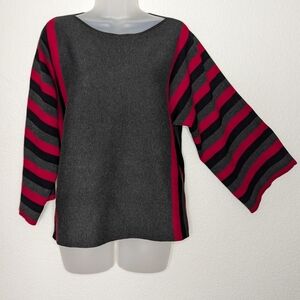 Spence Sweater Bracelet Length Tri Color Sleeves Red/Black/Grey Women's L